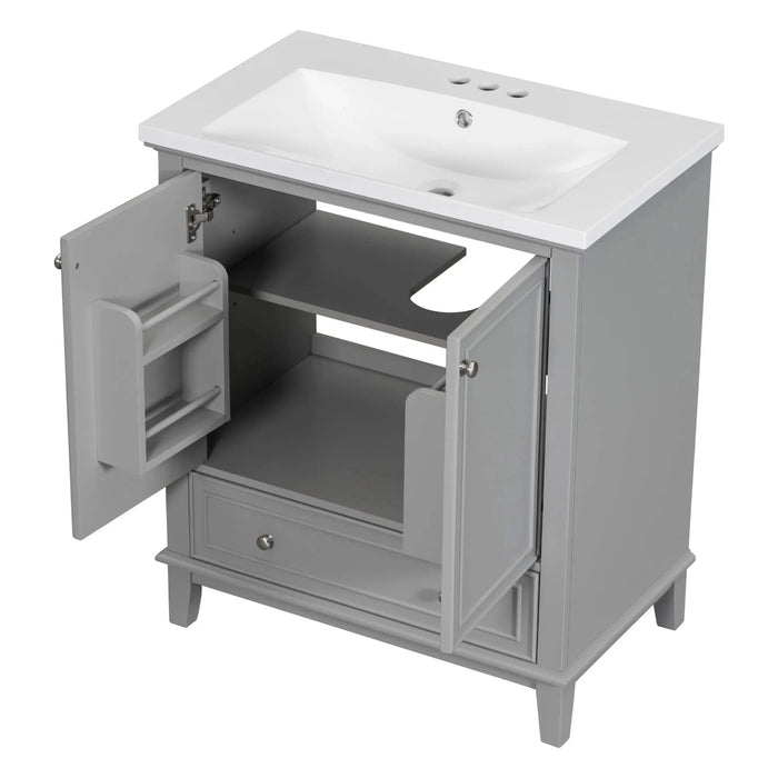 30' Bathroom Vanity with Sink Combo, Multi-functional Bathroom Cabinet with Doors and Drawer, Solid Frame and MDF Board, Grey Default -DTYStore