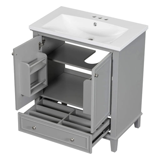 30' Bathroom Vanity with Sink Combo, Multi-functional Bathroom Cabinet with Doors and Drawer, Solid Frame and MDF Board, Grey Default -DTYStore