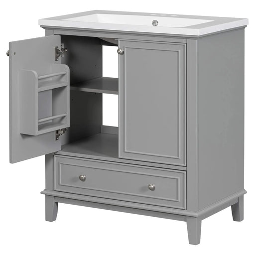 30' Bathroom Vanity with Sink Combo, Multi-functional Bathroom Cabinet with Doors and Drawer, Solid Frame and MDF Board, Grey Default -DTYStore