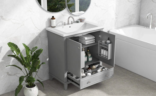 30' Bathroom Vanity with Sink Combo, Multi-functional Bathroom Cabinet with Doors and Drawer, Solid Frame and MDF Board, Grey Default -DTYStore