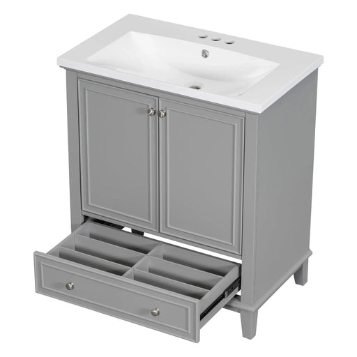 30' Bathroom Vanity with Sink Combo, Multi-functional Bathroom Cabinet with Doors and Drawer, Solid Frame and MDF Board, Grey Default -DTYStore