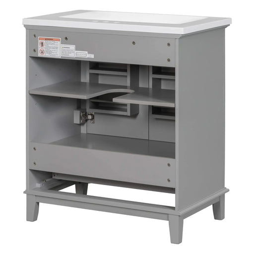 30' Bathroom Vanity with Sink Combo, Multi-functional Bathroom Cabinet with Doors and Drawer, Solid Frame and MDF Board, Grey Default -DTYStore