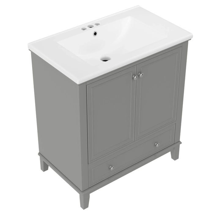 30' Bathroom Vanity with Sink Combo, Multi-functional Bathroom Cabinet with Doors and Drawer, Solid Frame and MDF Board, Grey (Old Sku:SY999606AAE) Default -DTYStore