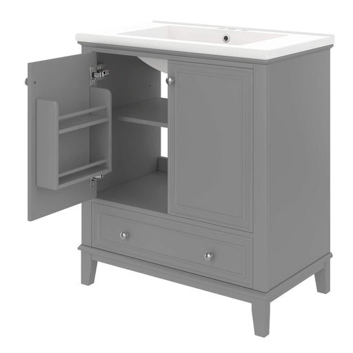 30' Bathroom Vanity with Sink Combo, Multi-functional Bathroom Cabinet with Doors and Drawer, Solid Frame and MDF Board, Grey (Old Sku:SY999606AAE) Default -DTYStore
