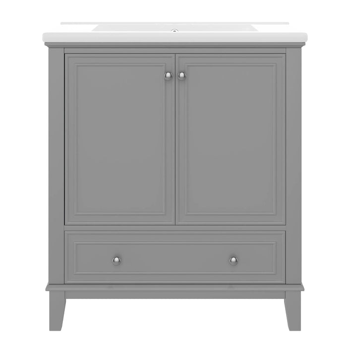 30' Bathroom Vanity with Sink Combo, Multi-functional Bathroom Cabinet with Doors and Drawer, Solid Frame and MDF Board, Grey (Old Sku:SY999606AAE) Default -DTYStore
