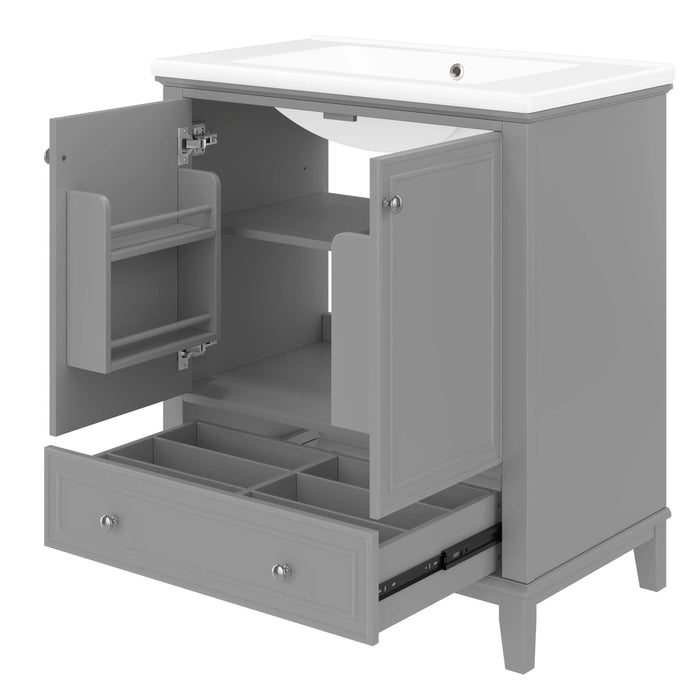 30' Bathroom Vanity with Sink Combo, Multi-functional Bathroom Cabinet with Doors and Drawer, Solid Frame and MDF Board, Grey (Old Sku:SY999606AAE) Default -DTYStore