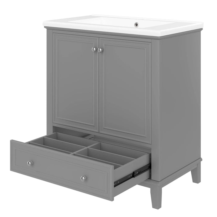 30' Bathroom Vanity with Sink Combo, Multi-functional Bathroom Cabinet with Doors and Drawer, Solid Frame and MDF Board, Grey (Old Sku:SY999606AAE) Default -DTYStore