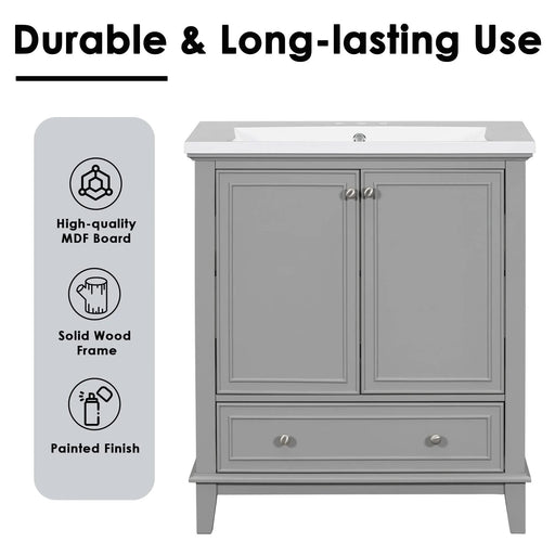 30' Bathroom Vanity with Sink Combo, Multi-functional Bathroom Cabinet with Doors and Drawer, Solid Frame and MDF Board, Grey (Old Sku:SY999606AAE) Default -DTYStore