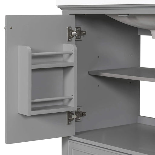 30' Bathroom Vanity with Sink Combo, Multi-functional Bathroom Cabinet with Doors and Drawer, Solid Frame and MDF Board, Grey Default -DTYStore