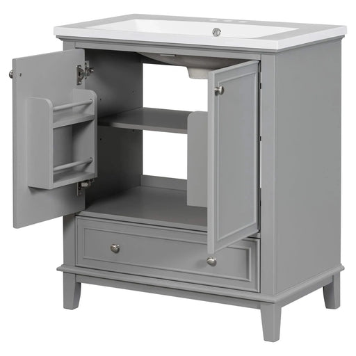 30' Bathroom Vanity with Sink Combo, Multi-functional Bathroom Cabinet with Doors and Drawer, Solid Frame and MDF Board, Grey Default -DTYStore