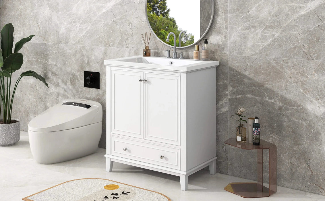 30' Bathroom Vanity with Sink Combo, Multi-functional Bathroom Cabinet with Doors and Drawer, Solid Frame and MDF Board, White Default -DTYStore