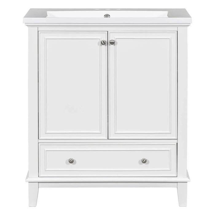 30' Bathroom Vanity with Sink Combo, Multi-functional Bathroom Cabinet with Doors and Drawer, Solid Frame and MDF Board, White Default -DTYStore