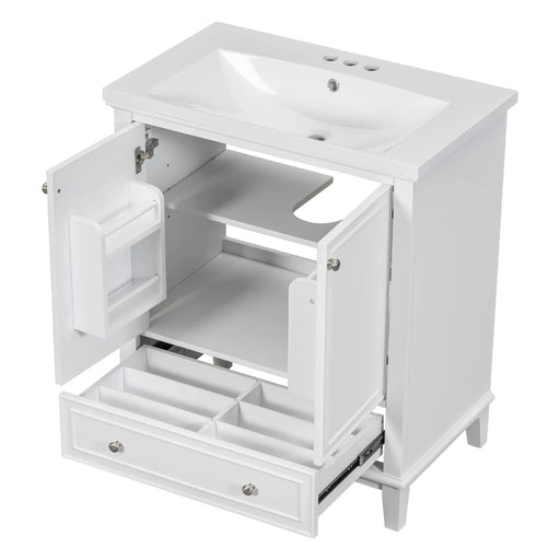 30' Bathroom Vanity with Sink Combo, Multi-functional Bathroom Cabinet with Doors and Drawer, Solid Frame and MDF Board, White Default -DTYStore