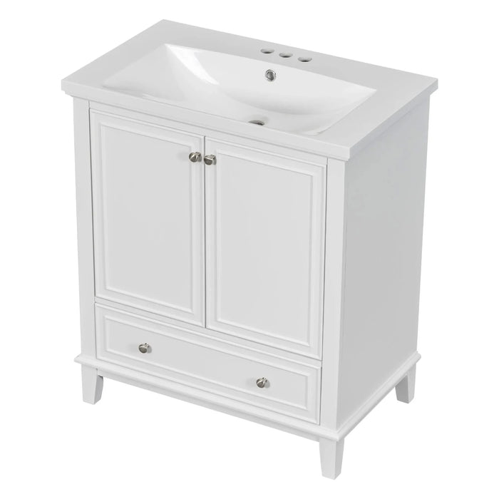 30' Bathroom Vanity with Sink Combo, Multi-functional Bathroom Cabinet with Doors and Drawer, Solid Frame and MDF Board, White Default -DTYStore