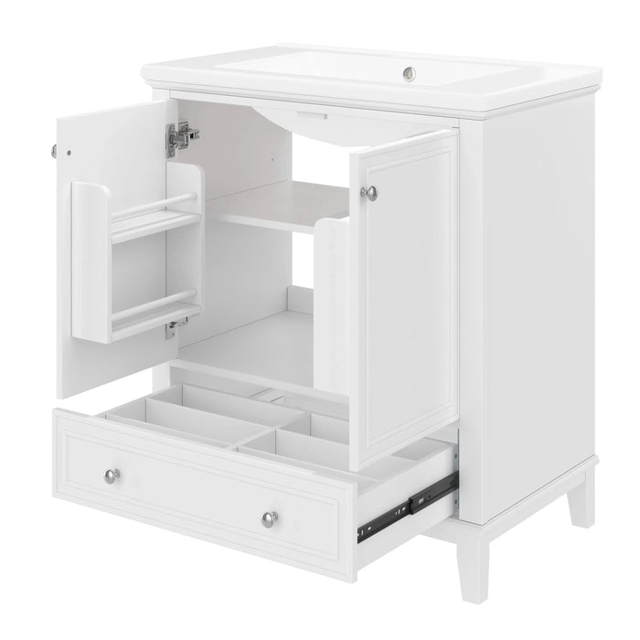 30' Bathroom Vanity with Sink Combo, Multi-functional Bathroom Cabinet with Doors and Drawer, Solid Frame and MDF Board, White (Old Sku:SY999606AAK) Default -DTYStore