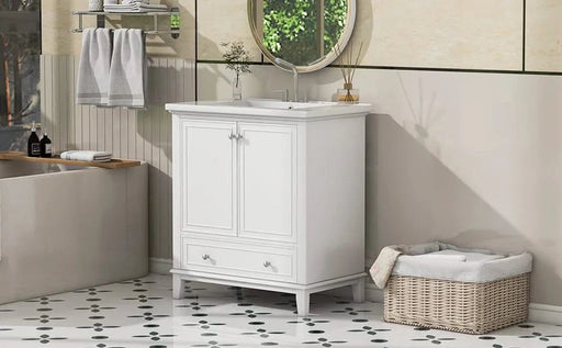 30' Bathroom Vanity with Sink Combo, Multi-functional Bathroom Cabinet with Doors and Drawer, Solid Frame and MDF Board, White (Old Sku:SY999606AAK) Default -DTYStore