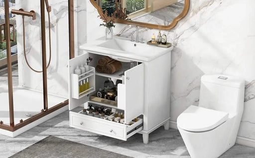30' Bathroom Vanity with Sink Combo, Multi-functional Bathroom Cabinet with Doors and Drawer, Solid Frame and MDF Board, White (Old Sku:SY999606AAK) Default -DTYStore