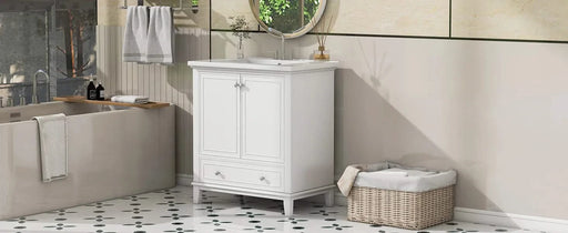 30' Bathroom Vanity with Sink Combo, Multi-functional Bathroom Cabinet with Doors and Drawer, Solid Frame and MDF Board, White (Old Sku:SY999606AAK) Default -DTYStore