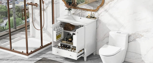30' Bathroom Vanity with Sink Combo, Multi-functional Bathroom Cabinet with Doors and Drawer, Solid Frame and MDF Board, White (Old Sku:SY999606AAK) Default -DTYStore