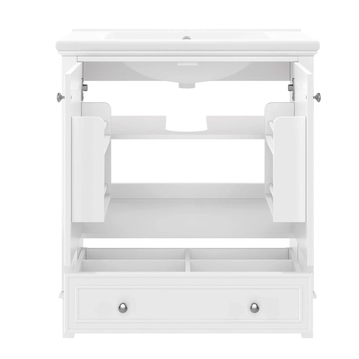 30' Bathroom Vanity with Sink Combo, Multi-functional Bathroom Cabinet with Doors and Drawer, Solid Frame and MDF Board, White (Old Sku:SY999606AAK) Default -DTYStore