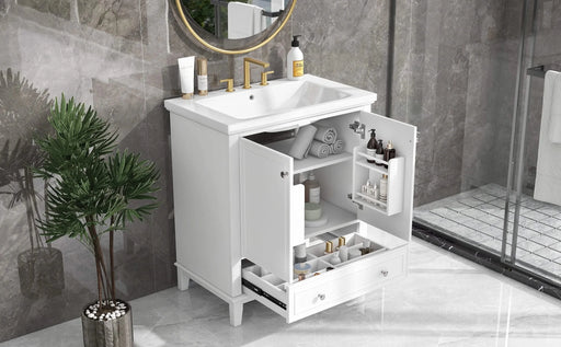 30' Bathroom Vanity with Sink Combo, Multi-functional Bathroom Cabinet with Doors and Drawer, Solid Frame and MDF Board, White (Old Sku:SY999606AAK) Default -DTYStore