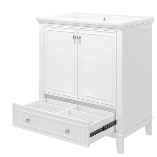 30' Bathroom Vanity with Sink Combo, Multi-functional Bathroom Cabinet with Doors and Drawer, Solid Frame and MDF Board, White (Old Sku:SY999606AAK) Default -DTYStore