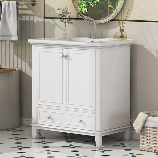 30' Bathroom Vanity with Sink Combo, Multi-functional Bathroom Cabinet with Doors and Drawer, Solid Frame and MDF Board, White (Old Sku:SY999606AAK) Default -DTYStore