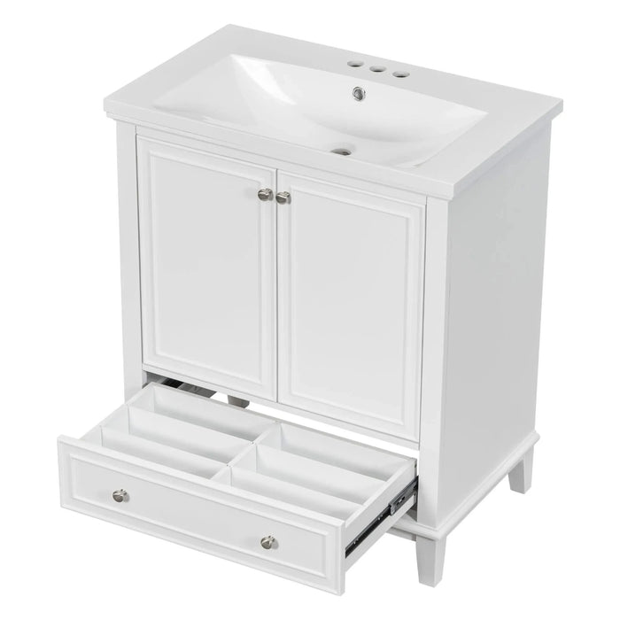 30' Bathroom Vanity with Sink Combo, Multi-functional Bathroom Cabinet with Doors and Drawer, Solid Frame and MDF Board, White Default -DTYStore