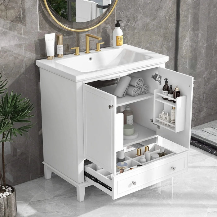 30' Bathroom Vanity with Sink Combo, Multi-functional Bathroom Cabinet with Doors and Drawer, Solid Frame and MDF Board, White Default -DTYStore