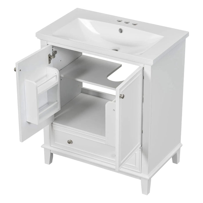 30' Bathroom Vanity with Sink Combo, Multi-functional Bathroom Cabinet with Doors and Drawer, Solid Frame and MDF Board, White Default -DTYStore