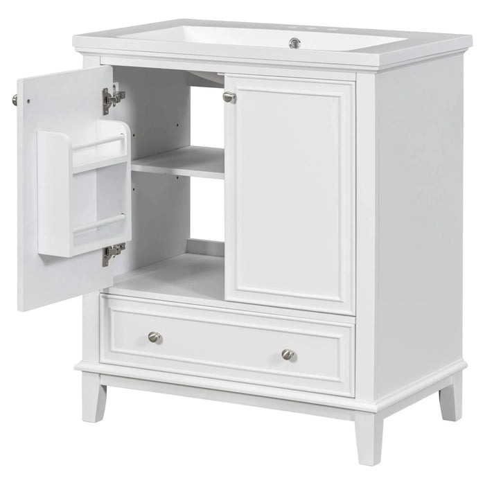 30' Bathroom Vanity with Sink Combo, Multi-functional Bathroom Cabinet with Doors and Drawer, Solid Frame and MDF Board, White Default -DTYStore