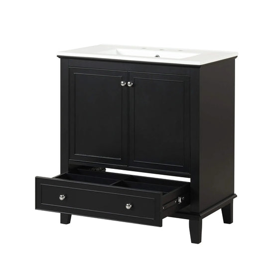 30' Bathroom Vanity with Sink Combo, Multi-functional Bathroom Cabinet with Doors and Drawer, Solid Wood and MDF Board, Black Default -DTYStore