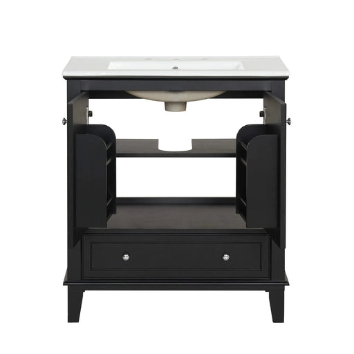 30' Bathroom Vanity with Sink Combo, Multi-functional Bathroom Cabinet with Doors and Drawer, Solid Wood and MDF Board, Black Default -DTYStore