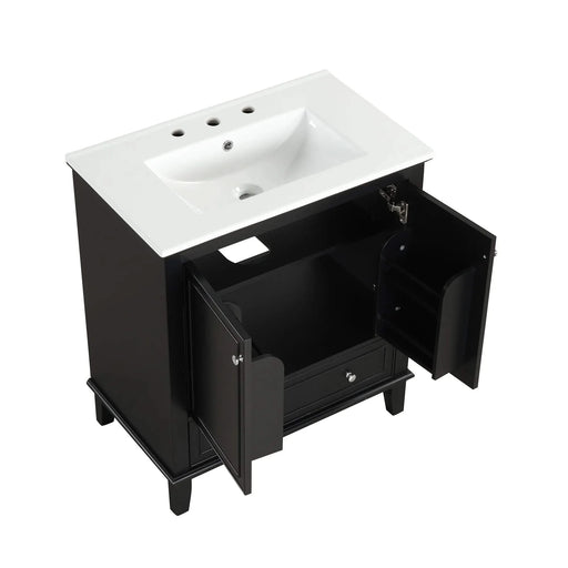 30' Bathroom Vanity with Sink Combo, Multi-functional Bathroom Cabinet with Doors and Drawer, Solid Wood and MDF Board, Black Default -DTYStore