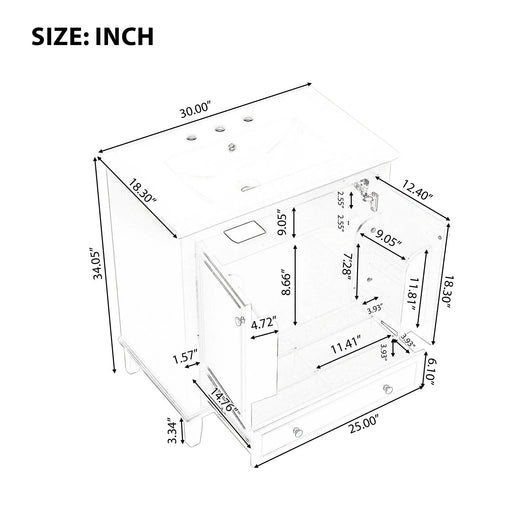 30' Bathroom Vanity with Sink Combo, Multi-functional Bathroom Cabinet with Doors and Drawer, Solid Wood and MDF Board, Black Default -DTYStore