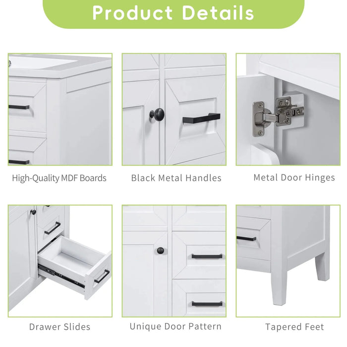 30' Bathroom Vanity with Sink Combo, White Bathroom Cabinet with Drawers, Solid Frame and MDF Board (Old Sku:N725S999222K) Default -DTYStore