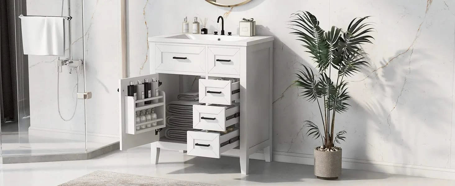 30' Bathroom Vanity with Sink Combo, White Bathroom Cabinet with Drawers, Solid Frame and MDF Board (Old Sku:N725S999222K) Default -DTYStore