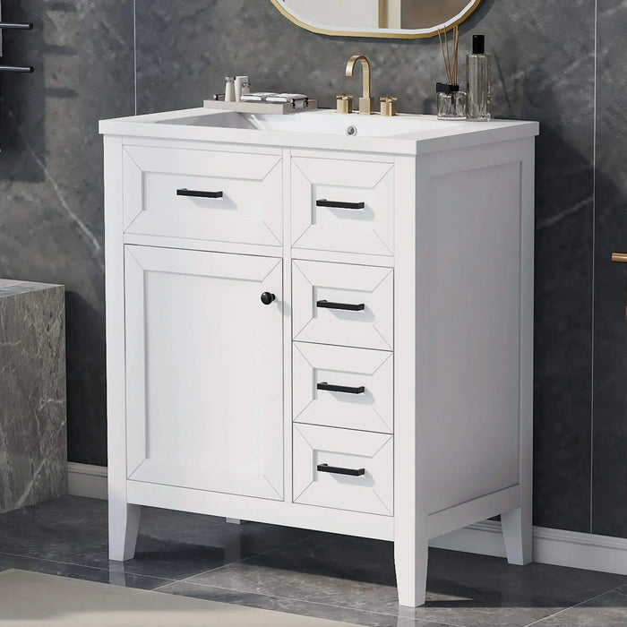 30' Bathroom Vanity with Sink Combo, White Bathroom Cabinet with Drawers, Solid Frame and MDF Board (Old Sku:N725S999222K) Default -DTYStore
