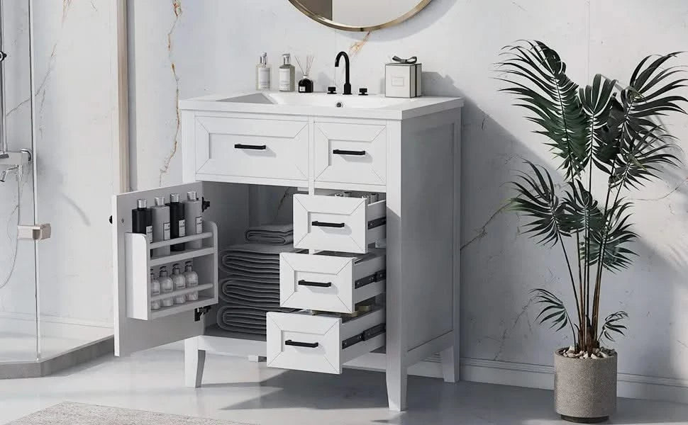 30' Bathroom Vanity with Sink Combo, White Bathroom Cabinet with Drawers, Solid Frame and MDF Board (Old Sku:N725S999222K) Default -DTYStore