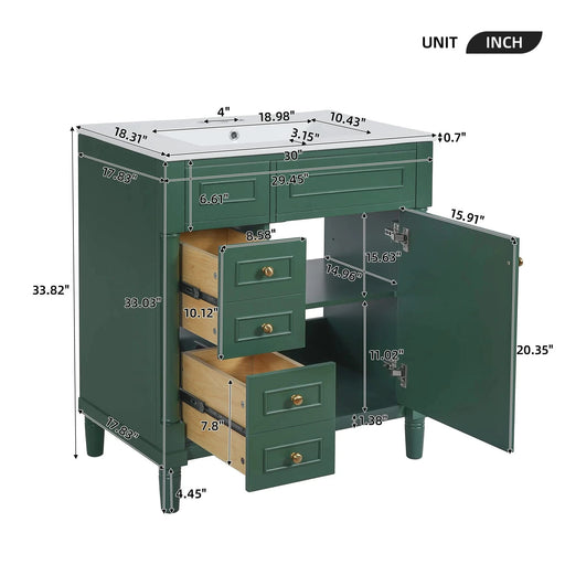 30' Bathroom Vanity with Sink, Freestanding Bathroom Storage Vanity Cabinet w/Soft-Closing Door, Bathroom Cabinet with 2 Drawers Default -DTYStore