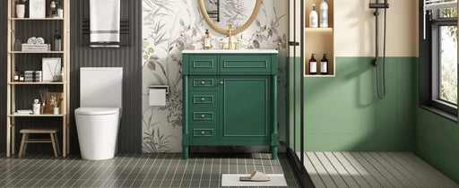 30' Bathroom Vanity with Sink, Freestanding Bathroom Storage Vanity Cabinet w/Soft-Closing Door, Bathroom Cabinet with 2 Drawers Default -DTYStore