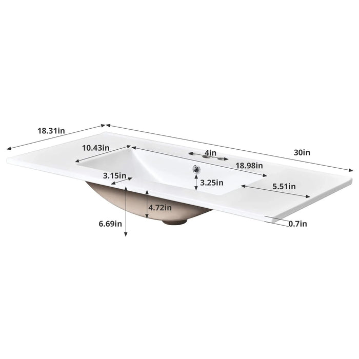 30' Bathroom Vanity with Sink, Freestanding Bathroom Storage Vanity Cabinet w/Soft-Closing Door, Bathroom Cabinet with 2 Drawers Default -DTYStore