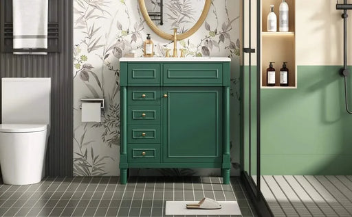 30' Bathroom Vanity with Sink, Freestanding Bathroom Storage Vanity Cabinet w/Soft-Closing Door, Bathroom Cabinet with 2 Drawers Default -DTYStore