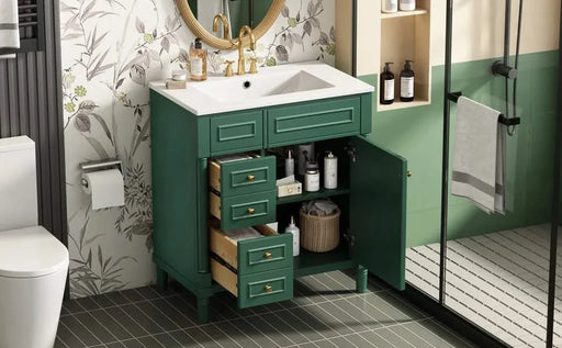 30' Bathroom Vanity with Sink, Freestanding Bathroom Storage Vanity Cabinet w/Soft-Closing Door, Bathroom Cabinet with 2 Drawers Default -DTYStore