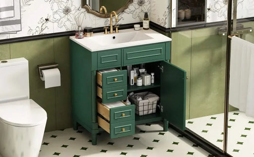 30' Bathroom Vanity with Sink, Freestanding Bathroom Storage Vanity Cabinet w/Soft-Closing Door, Bathroom Cabinet with 2 Drawers Default -DTYStore