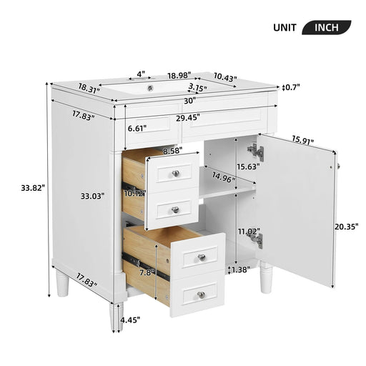 30' Bathroom Vanity with Sink, Freestanding Bathroom Storage Vanity Cabinet w/Soft-Closing Door, Bathroom Cabinet with 2 Drawers Default -DTYStore