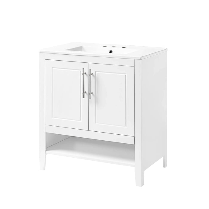 30' Bathroom Vanity with Sink, Multi-functional Bathroom Cabinet with Doors and Drawers, Solid Frame and MDF Board, White Default -DTYStore