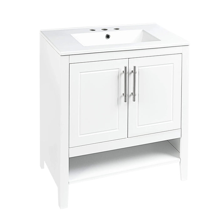 30' Bathroom Vanity with Sink, Multi-functional Bathroom Cabinet with Doors and Drawers, Solid Frame and MDF Board, White Default -DTYStore