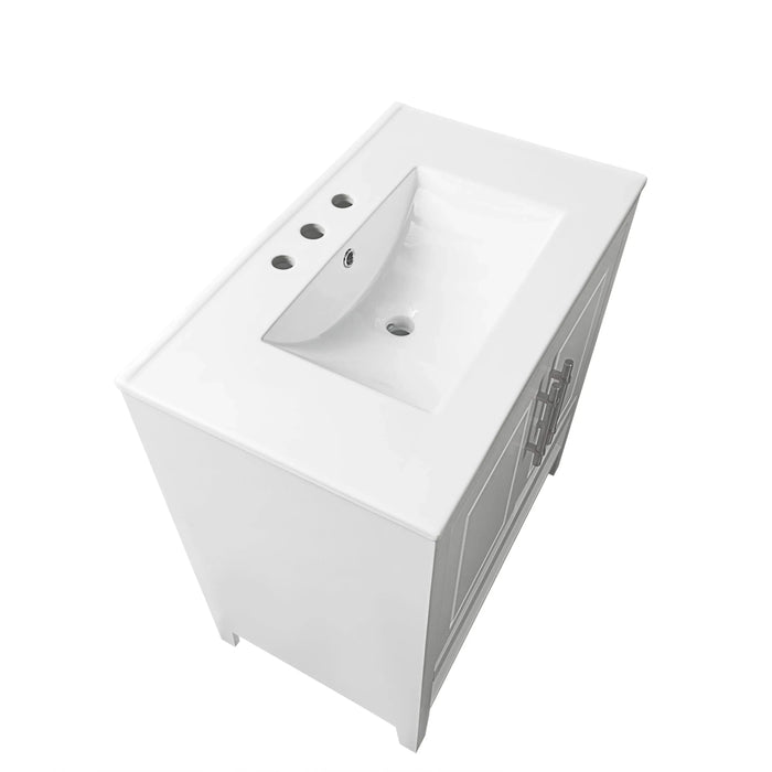 30' Bathroom Vanity with Sink, Multi-functional Bathroom Cabinet with Doors and Drawers, Solid Frame and MDF Board, White Default -DTYStore