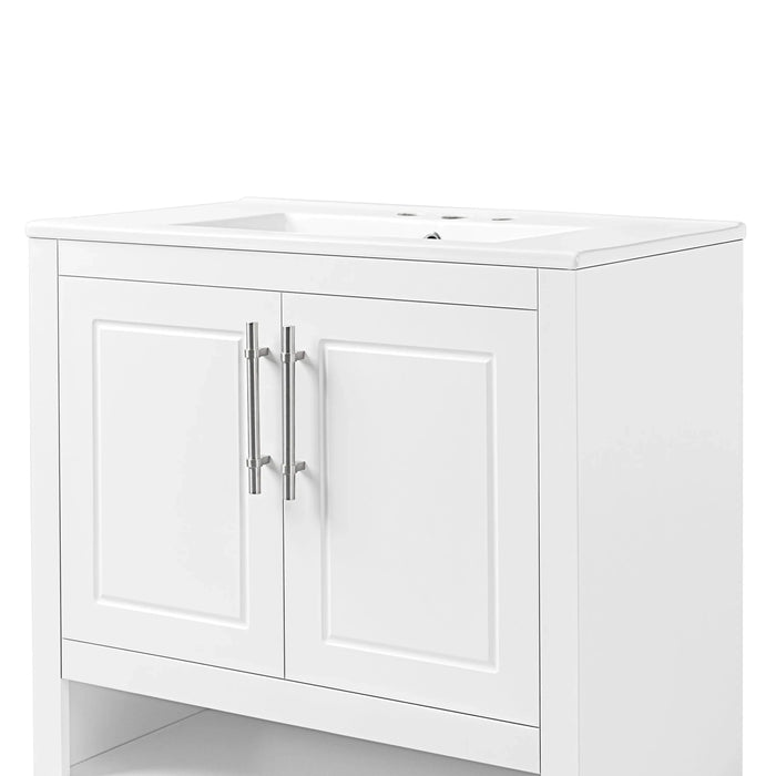 30' Bathroom Vanity with Sink, Multi-functional Bathroom Cabinet with Doors and Drawers, Solid Frame and MDF Board, White Default -DTYStore